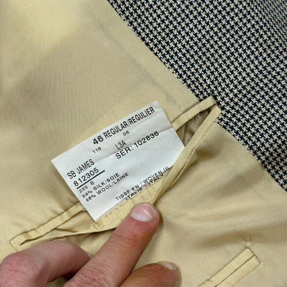 Vintage Samuelsohn Blazer Houndstooth Silk Wool Sport Coat Beige 46R - Picture 9 of 10